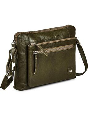 Women's Olive Genuine Leather Sling Purse with Adjustable Strap Crossbody bag